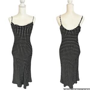 Zara Polka Dot Camisole Satin Midi Slip Cowl Neck Black White Dress Size XS